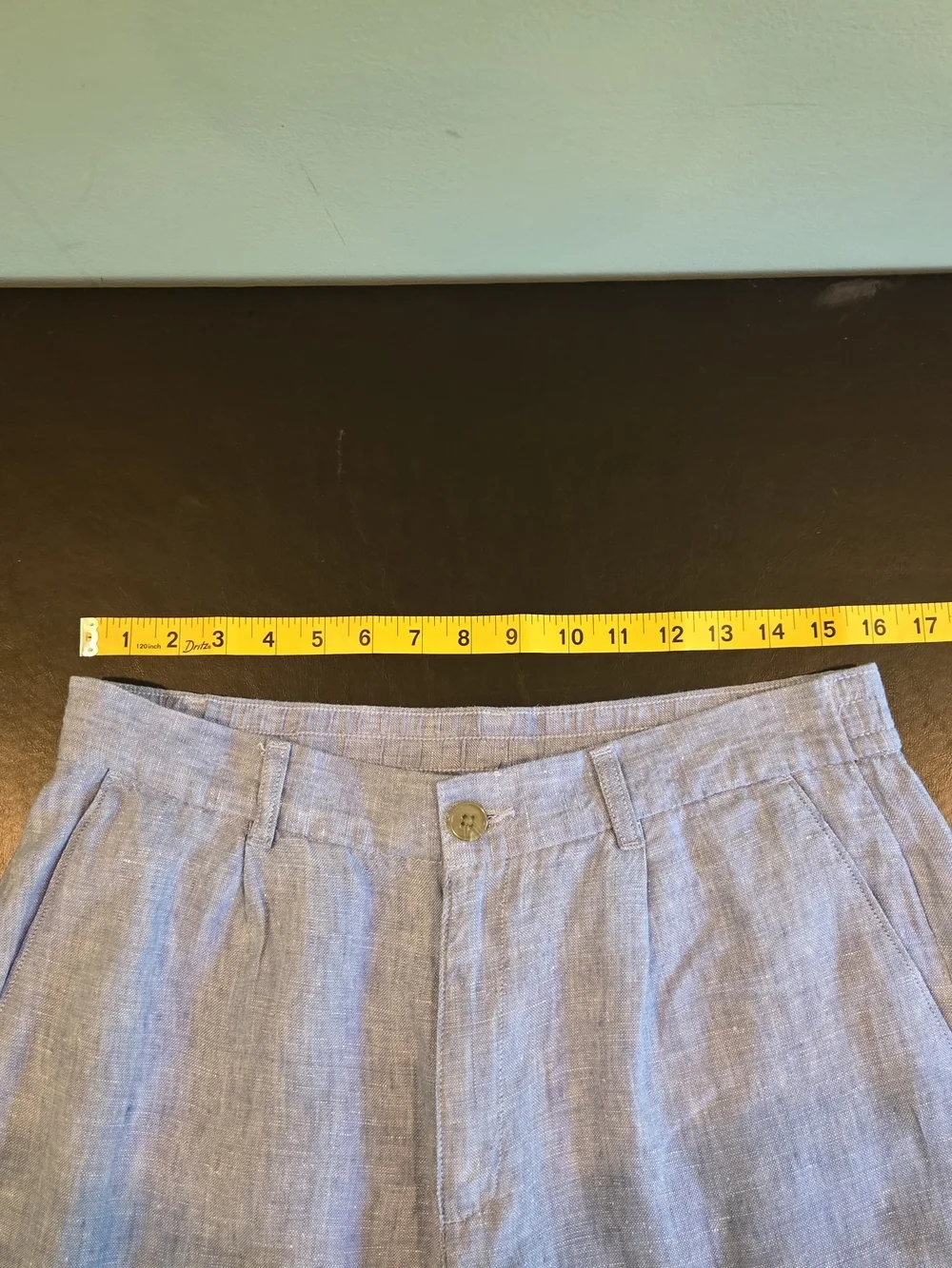 Lands' End High Rise Wide Leg 100% Linen Pleated Pants Size 12 Blue